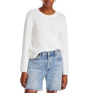 Paige Ambrosia Crewneck Sweater White Ribbed Cotton Knit 8888G23-1165 SMALL